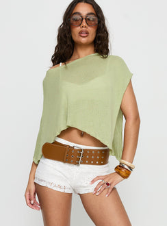 Remoni Off Shoulder Knit Poncho Pistachio
