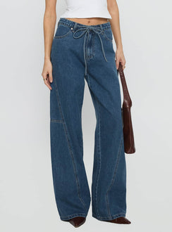 Bruiser Tie Waist Mid Rise Wide Leg Jeans Mid Blue Wash Mid Rise Jeans Jeans 