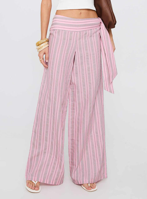 back view of model wearing Princess Polly Wave Dancer Tie Pant Pink Stripe High Waisted Pants 