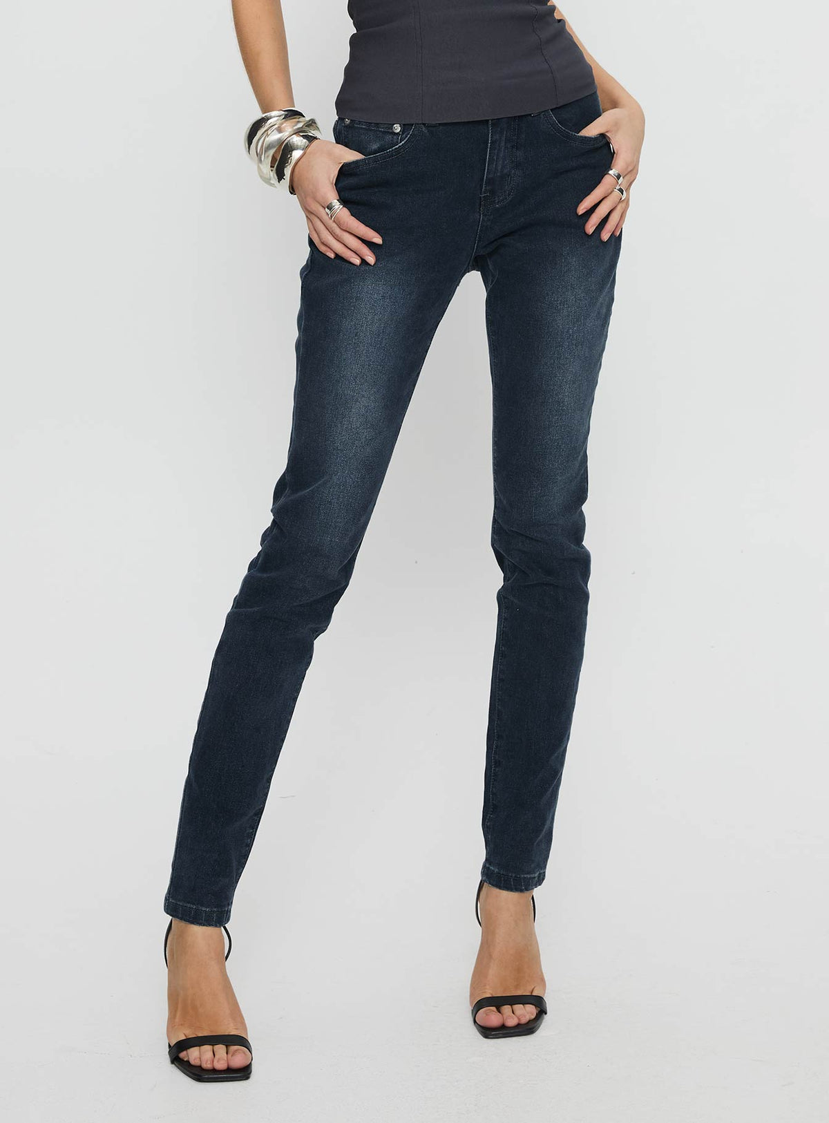 Illyssa Mid Rise Skinny Jeans Washed Charcoal Mid Rise Jeans Jeans 