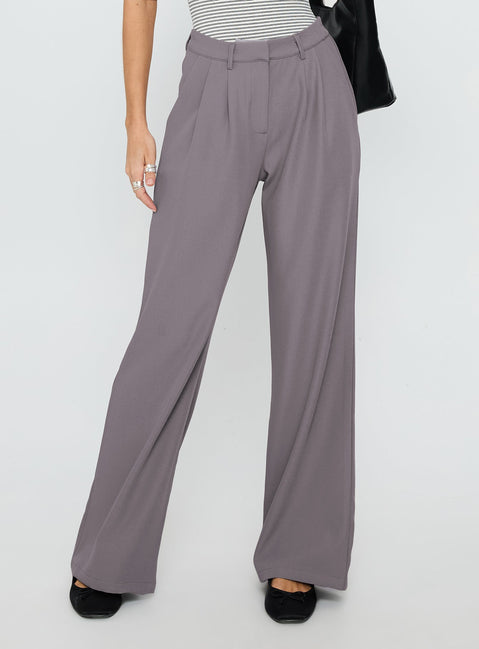 side view of model wearing Princess Polly Ambient Wide Leg Pant Grey High Waisted Pants 