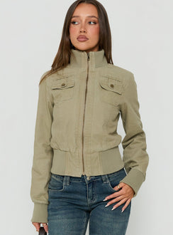 Marykate Funnel Neck Fitted Jacket Khaki