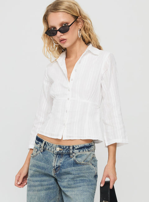 Taelynn 3/4 Sleeve Button Up Shirt White