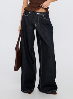 Lierre Low Rise Wide Leg Jeans Dark Blue Wash