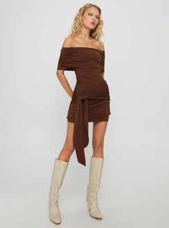 Island Girl Tie Skirt Mini Dress Brown