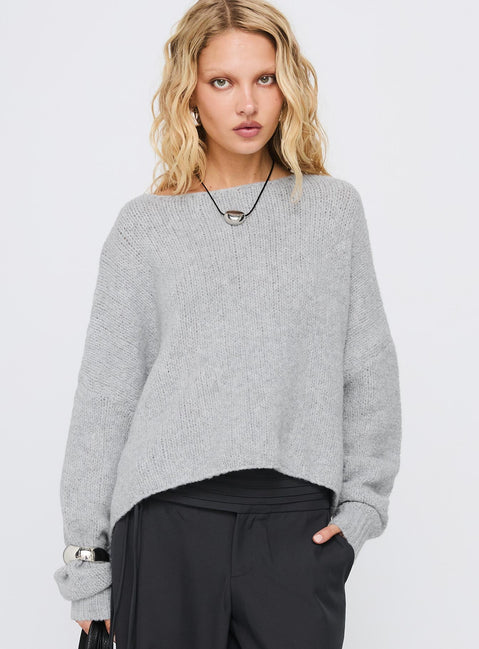 Ramy Wide Neck Knit Sweater Grey