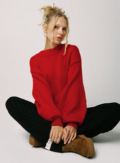 side view of model wearing Princess Polly Harmony Sweater Red 
