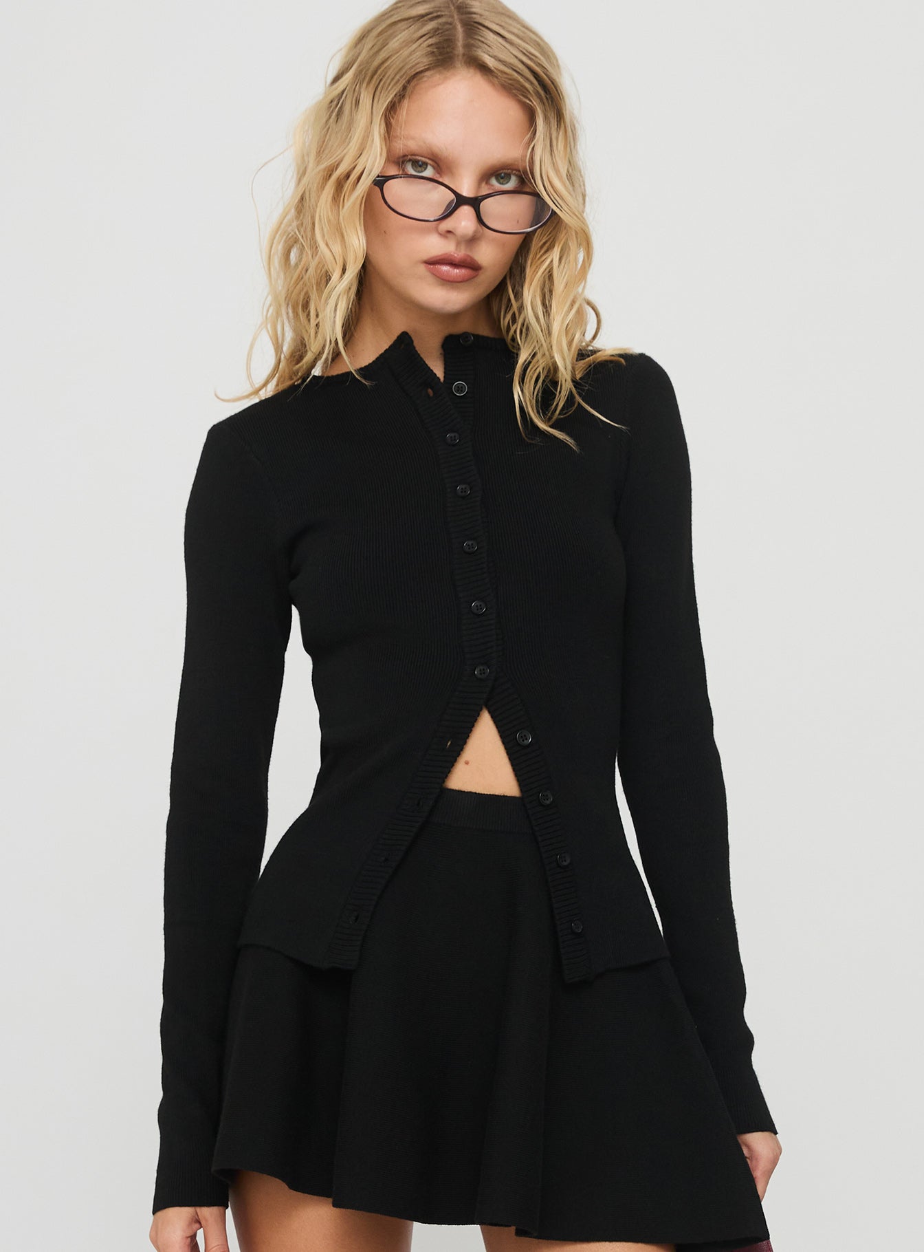 Juni Long Sleeve Knit Top Black