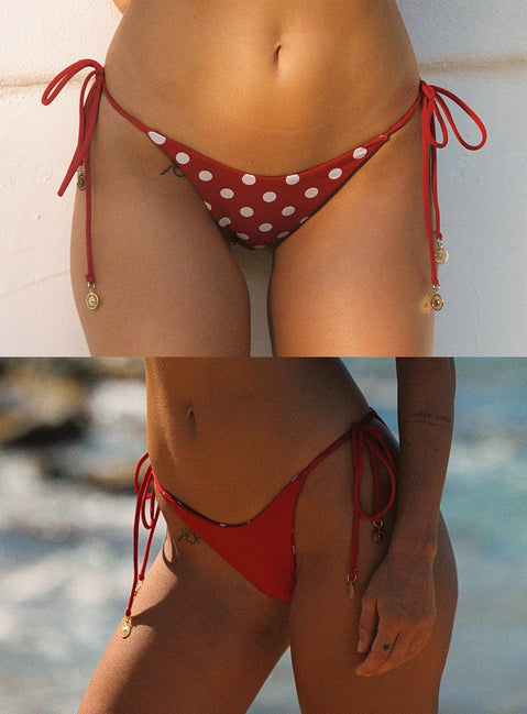 Glora Reversible Tie Side Bikini Bottoms Red Polka Dot
