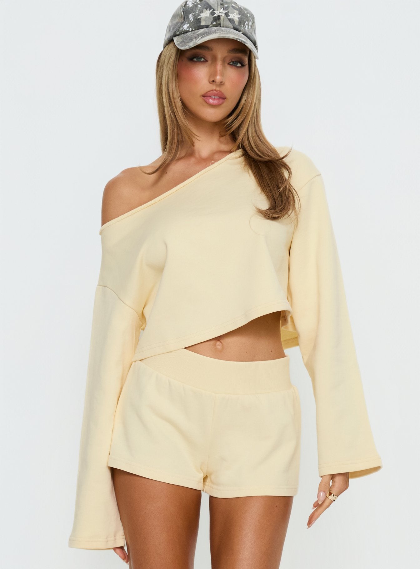 Retreat Raw Edge Off Shoulder Jumper Buttercream