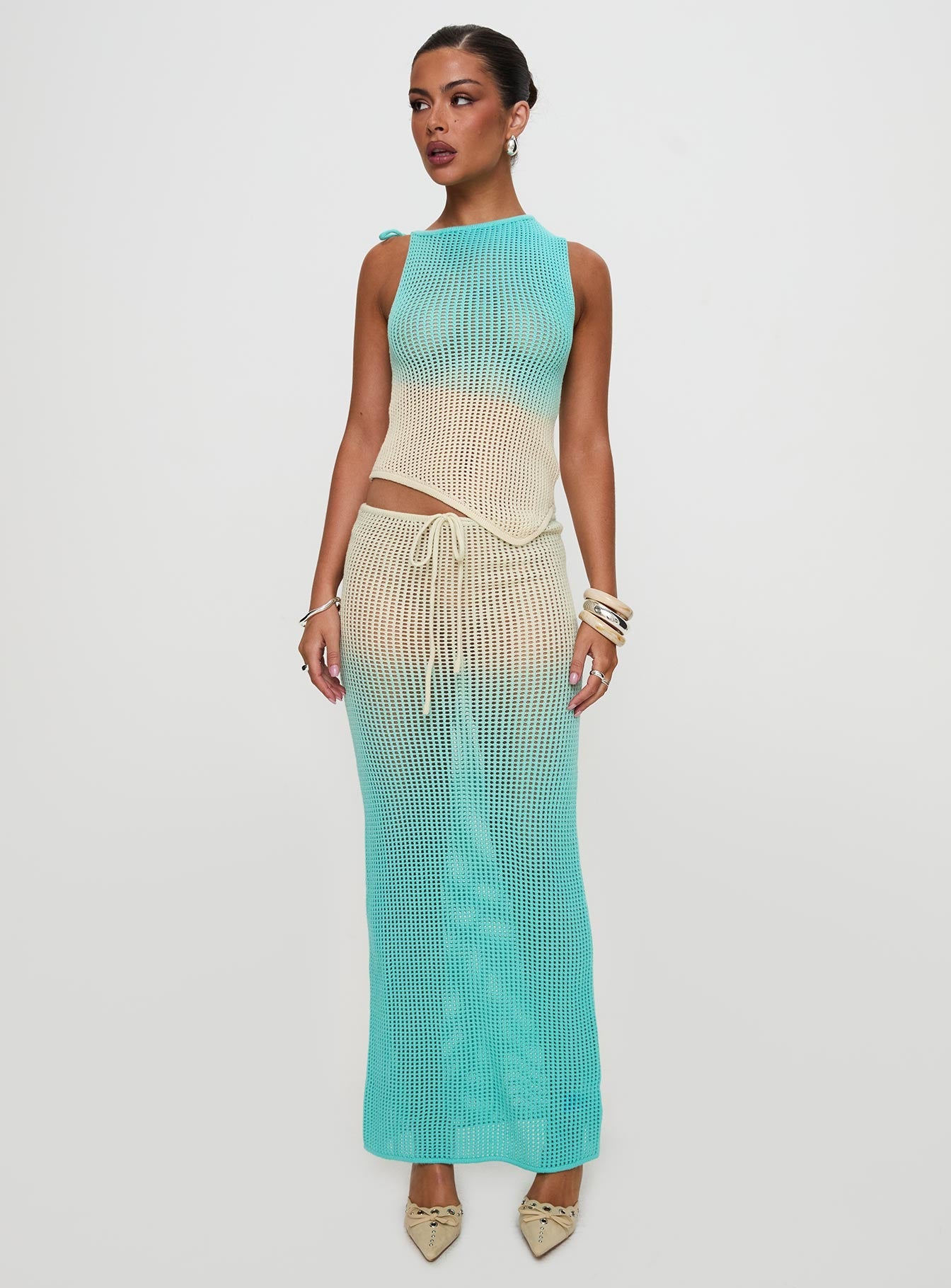 Auralia Knit Maxi Skirt Blue / Cream