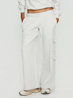 back view of model wearing Princess Polly Rozanna Cargo Sweat Pants Grey Marle Mid Rise Pants 