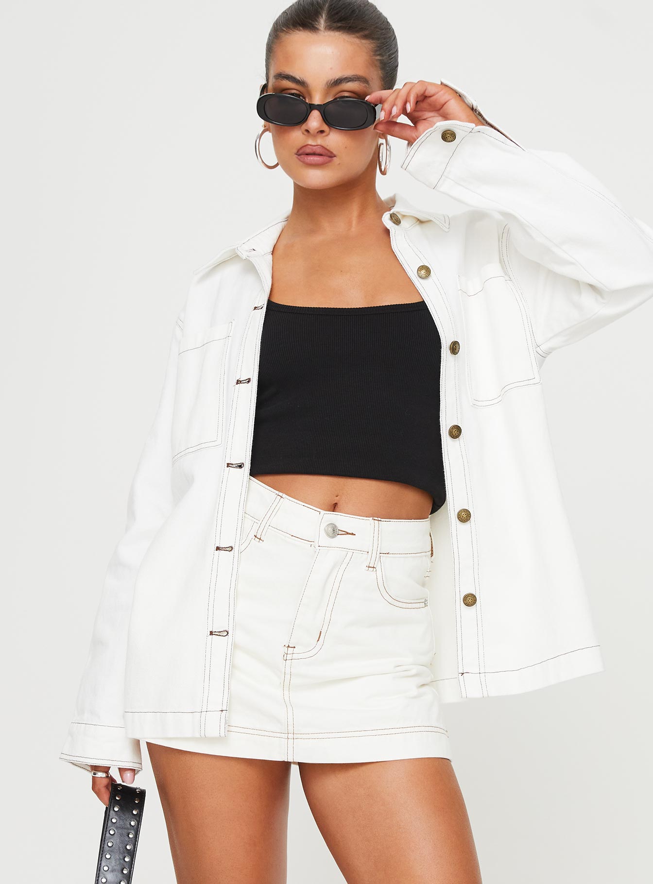 Katlynne Denim Mini Skort White Tall