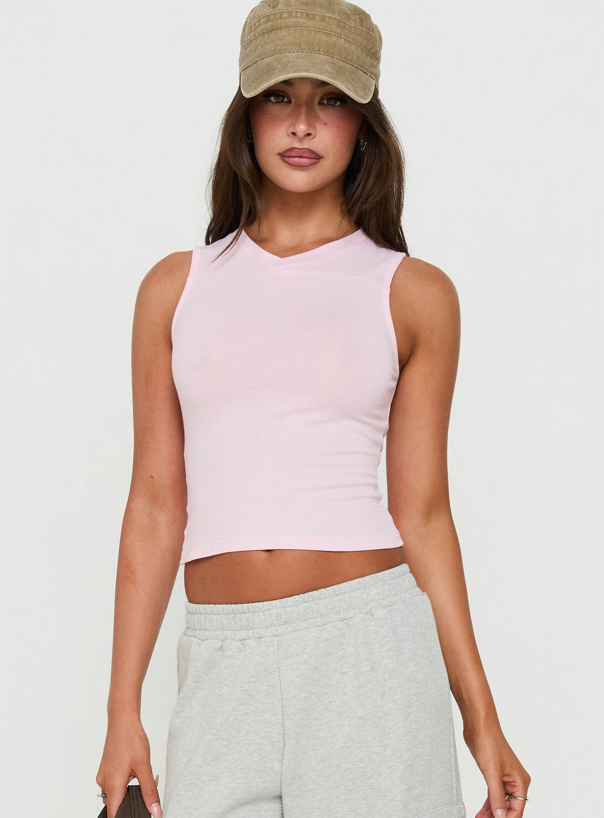 Camrynn High V Boxy Tank Top Pink