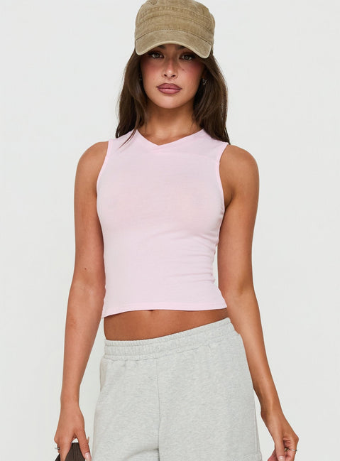 Camrynn High V Boxy Tank Top Pink