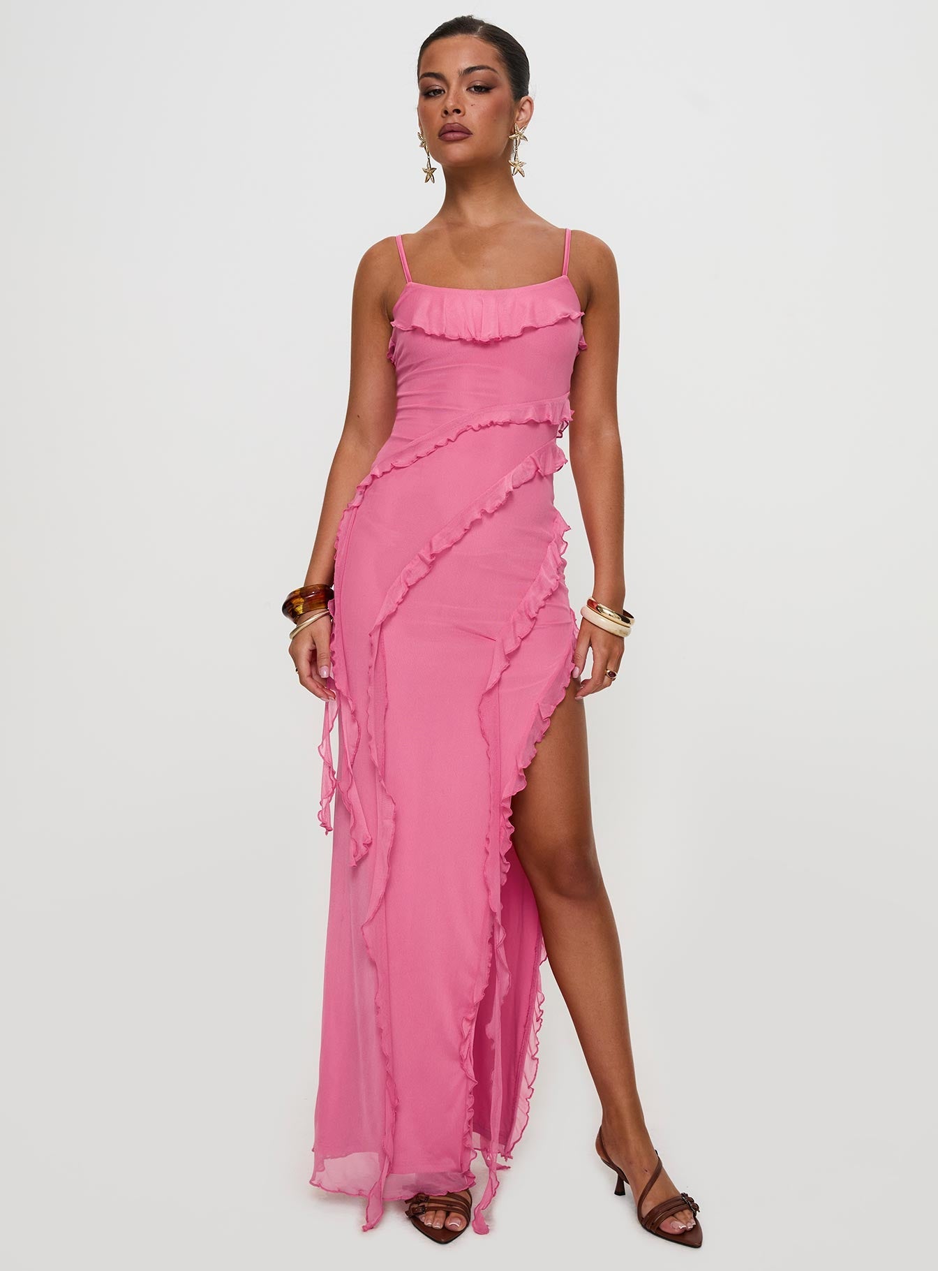 Valerian Frill Maxi Dress Pink