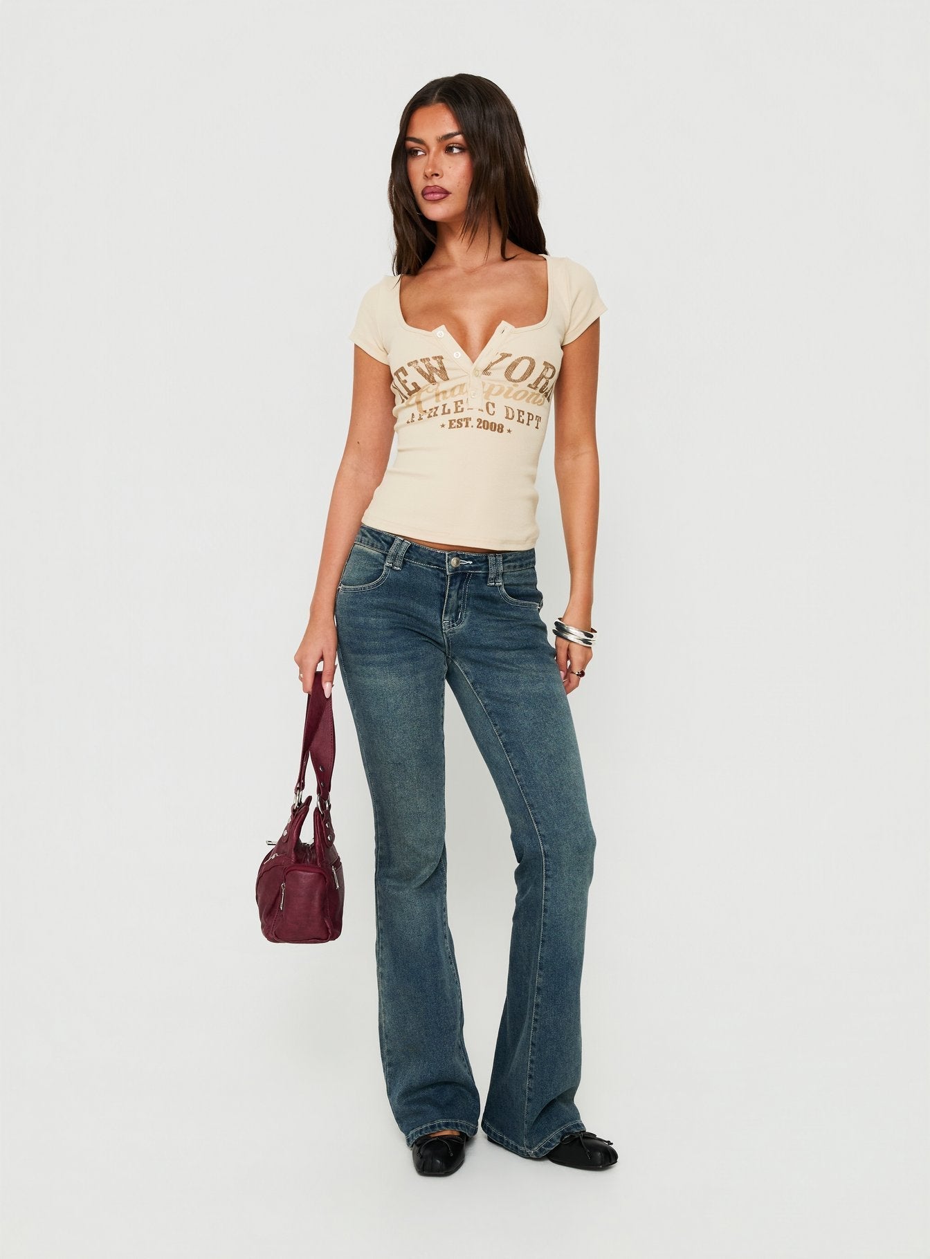 Olivie Graphic Short Sleeve Henley Top Multi
