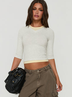 Briellah Layered 3/4 Sleeve Top Grey Marle / Yellow