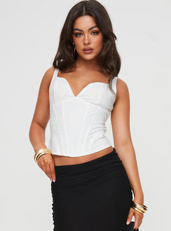 Corset Top Sweetheart neckline, boning throughout, sheer material Adjustable straps, invisible zip fastening at side 