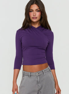 Georgiette 3/4 Sleeve Wrap Top Purple