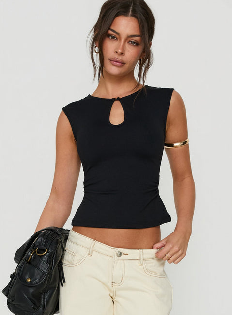 Ailana Cinched Keyhole Top Black