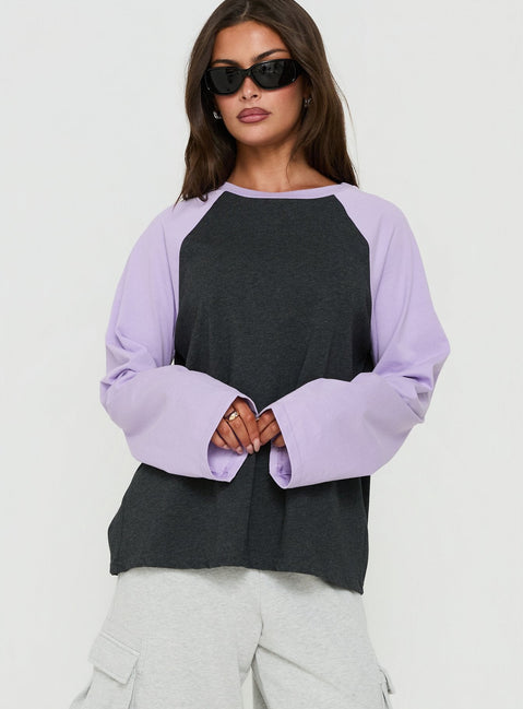 Settle Down Long Sleeve Raglan Top Lilac / Dark Grey