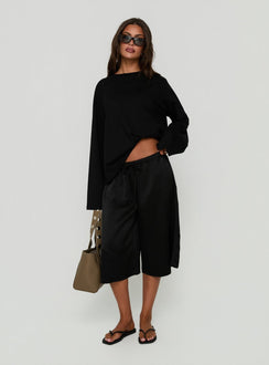 Ammeliah Satin Tie Waist Longline Shorts Black