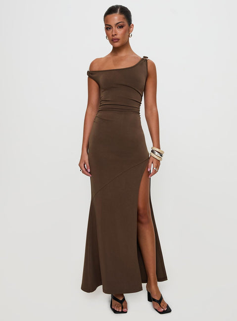 Rios One Shoulder Maxi Dress Brown