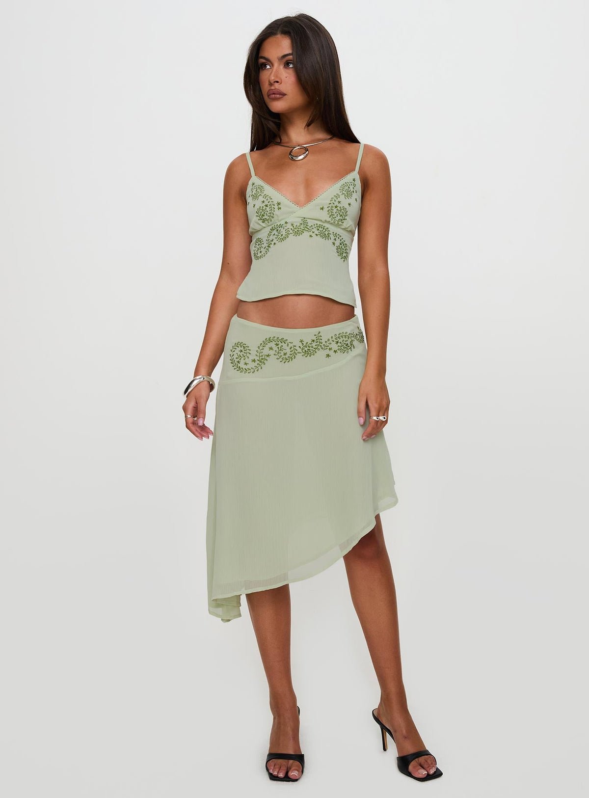 Pappilion Asymmetrical Midi Skirt Sage Petite Skirts 