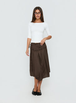 Ginella Pleated Tie Side Midi Skirt Brown Check