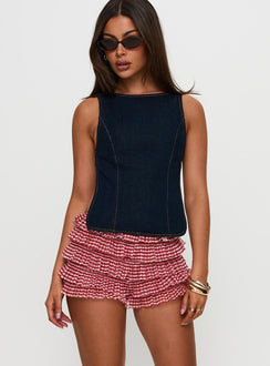 front view of model wearing Princess Polly Rider Backless Top Indigo Sleeveless Crew Neck 