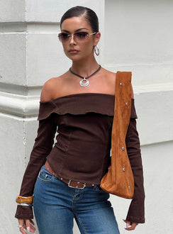 Everwood Off Shoulder Top Chocolate Denim