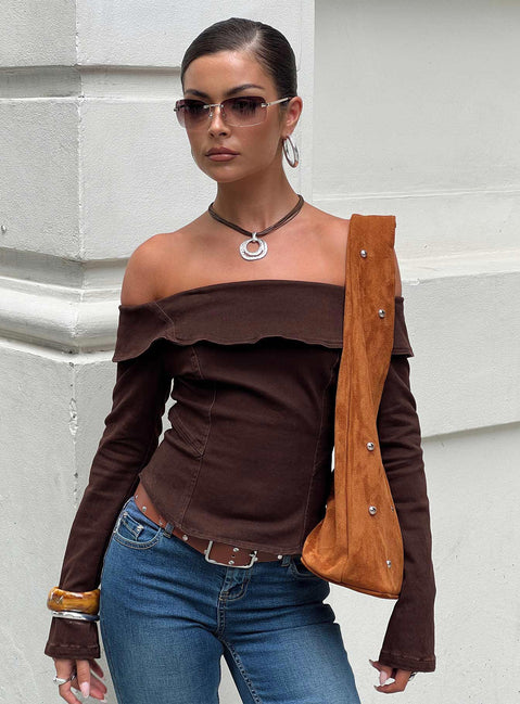 Everwood Off Shoulder Top Chocolate Denim