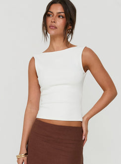 Baseline Rib Boat Neck Low Back Top White