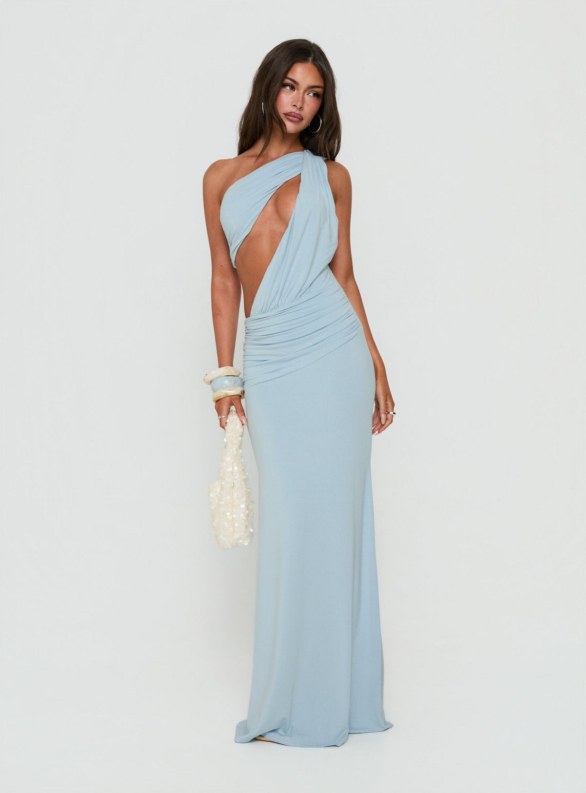 Loletta Draped One Shoulder Maxi Dress Soft Blue
