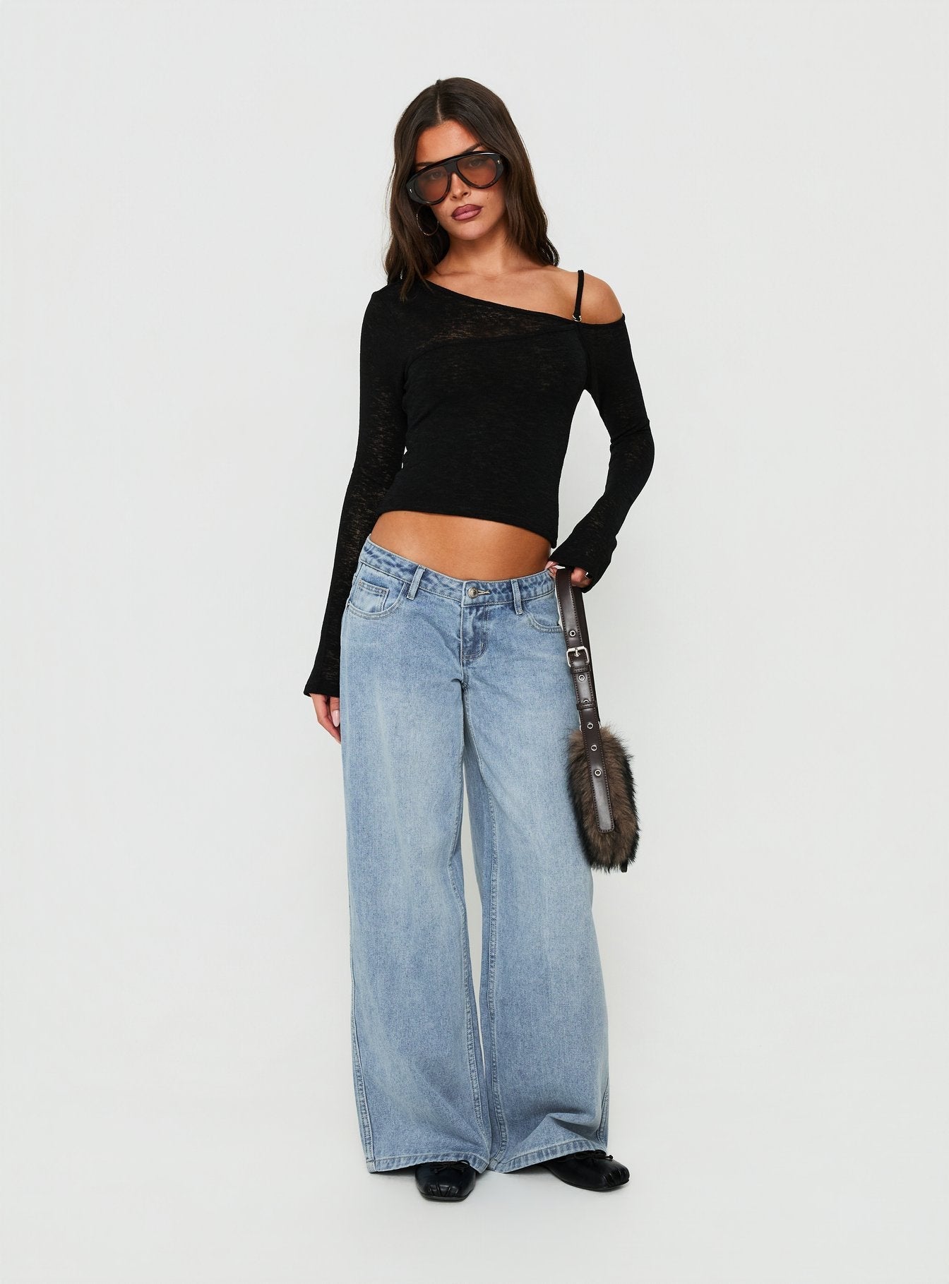 Picco Ultra Low Rise Wide Leg Jeans Light Blue Wash