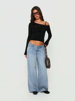 Picco Ultra Low Rise Wide Leg Jeans Light Blue Wash