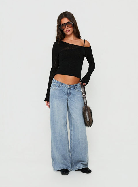 Picco Ultra Low Rise Wide Leg Jeans Light Blue Wash