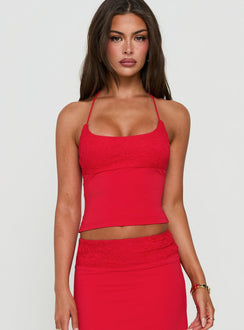 Zenaide Lace Detail Halter Tank Top Red