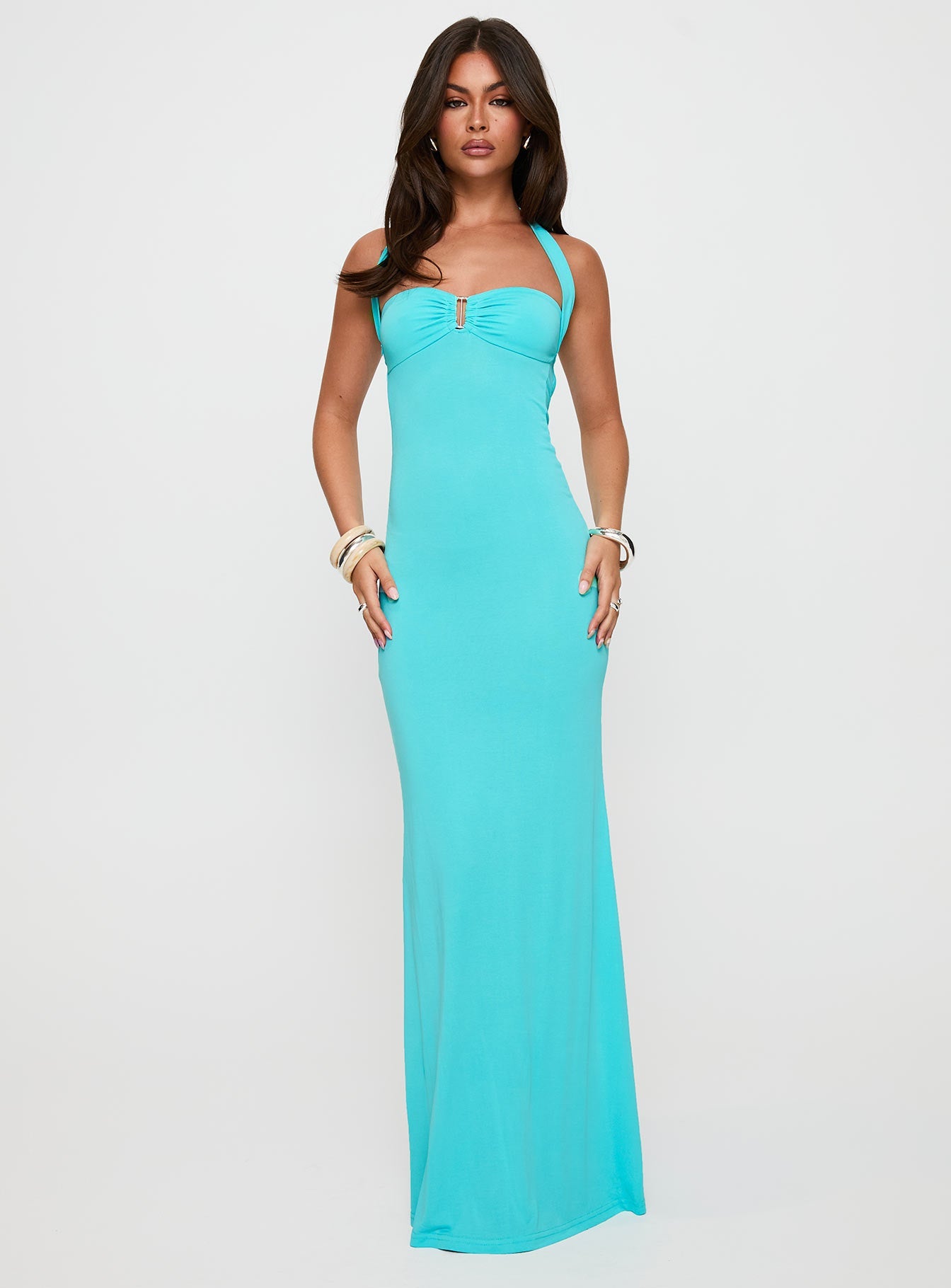 Anasofia Halter Maxi Dress Aqua