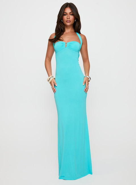 Anasofia Halter Maxi Dress Aqua