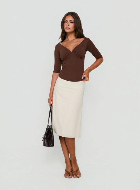 Such Delight Linen Midi Skirt Oatmeal