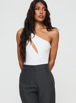 White Cut out bodysuit One shoulder style, high cut leg, cheeky style bottom, press clip fastening
