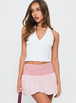   front view of model wearing Princess Polly Lilypilly Shirred Mini Skirt Pink Multi Mini Skirts 