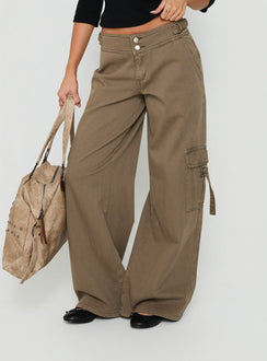 Kellenna Straight Leg Low Rise Cargo Pants Khaki
