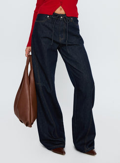 Bruiser Tie Waist Mid Rise Wide Leg Jeans Dark Indigo