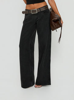 Picco Ultra Low Rise Wide Leg Jeans Washed Black