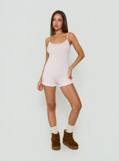 Vespra Frill Detail Sleep Playsuit Baby Pink