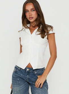 Kathi Collared Button Down Top White