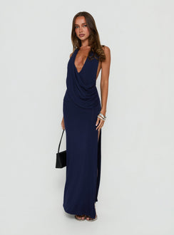 Asmeralda Plunge Low Back Maxi Dress Navy